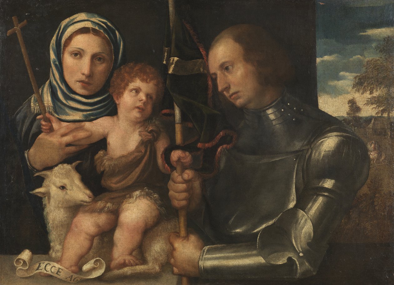 Spædbarnet Saint John med en kvindelig helgen og en krigerhelgen, 1510-20 af Vincenzo di Biagio Catena