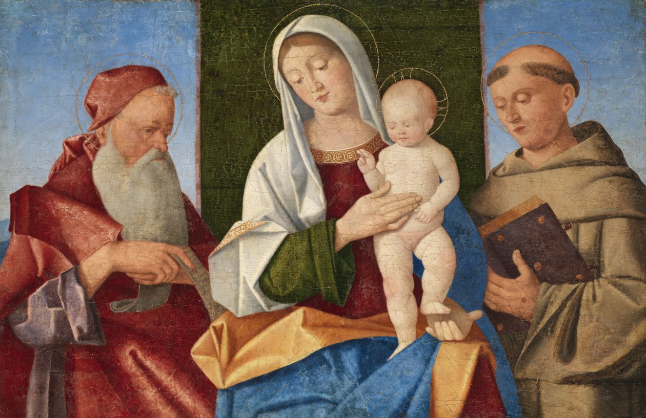 Jomfru og barn mellem Sankt Hieronymus og Sankt Frans, ca. 1510 af Vincenzo di Biagio Catena