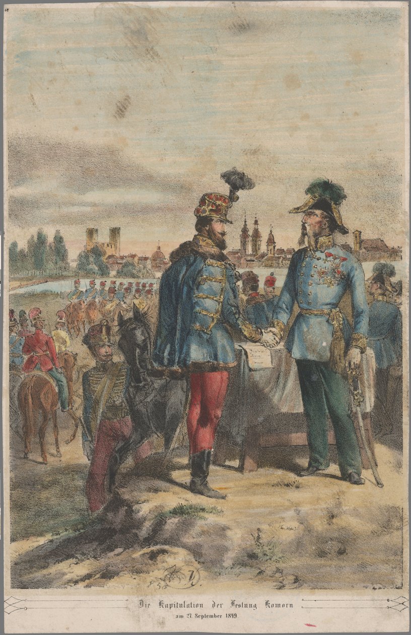General György Klapka overgiver fæstningen Komárom til feltmarskal Jacob Julius von Haynau den 2. oktober 1849. af Vinzenz Katzler