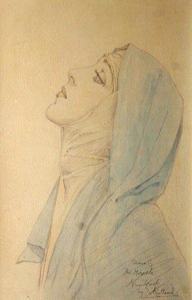 Diana Cooper i profil og Madonnaen i "Miraklet" af Max Reinhardt, New York, ca. 1923 (blyant og akvarel) af Violet Duchess of Rutland