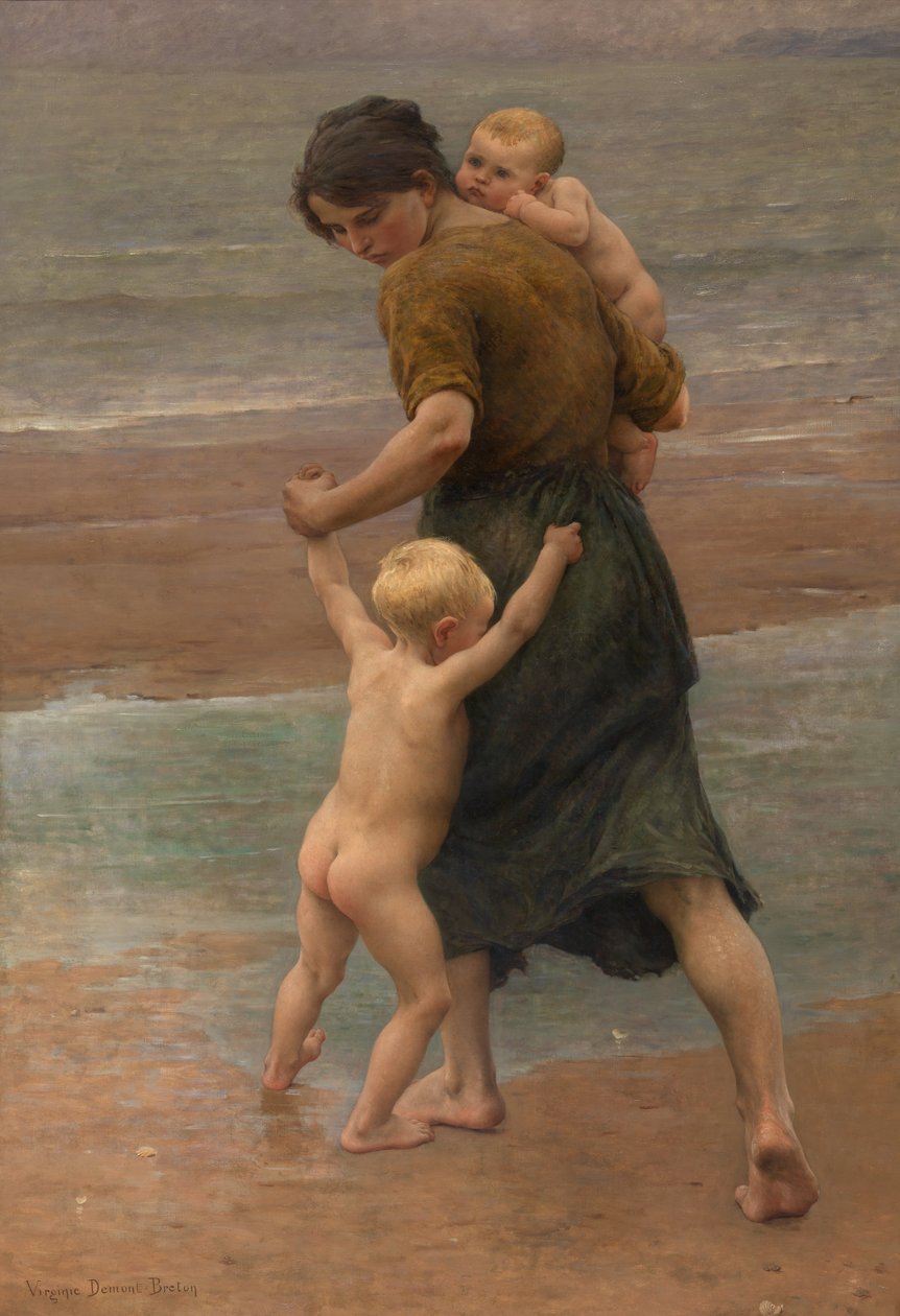 Ned i vandet! (olie på lærred) af Virginie Demont Breton
