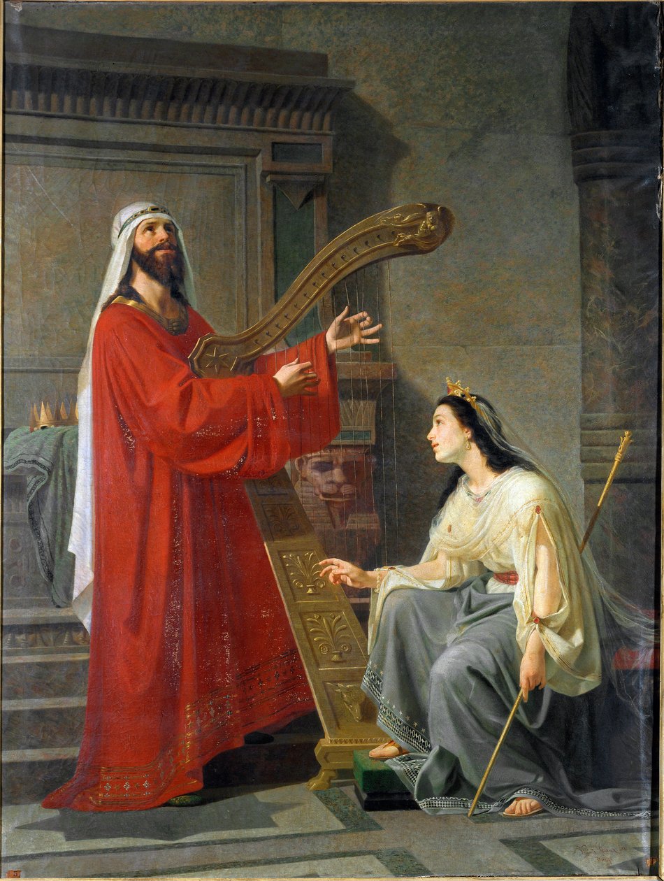 David og Micol Kong David spiller på harpe. Maleri af Virginio Grana (ca. 1830-1888) 1800-tallet søn. 243x182 cm Gener, Accademia Ligustica di Belle Arti, inv. 468 af Virginio Grana