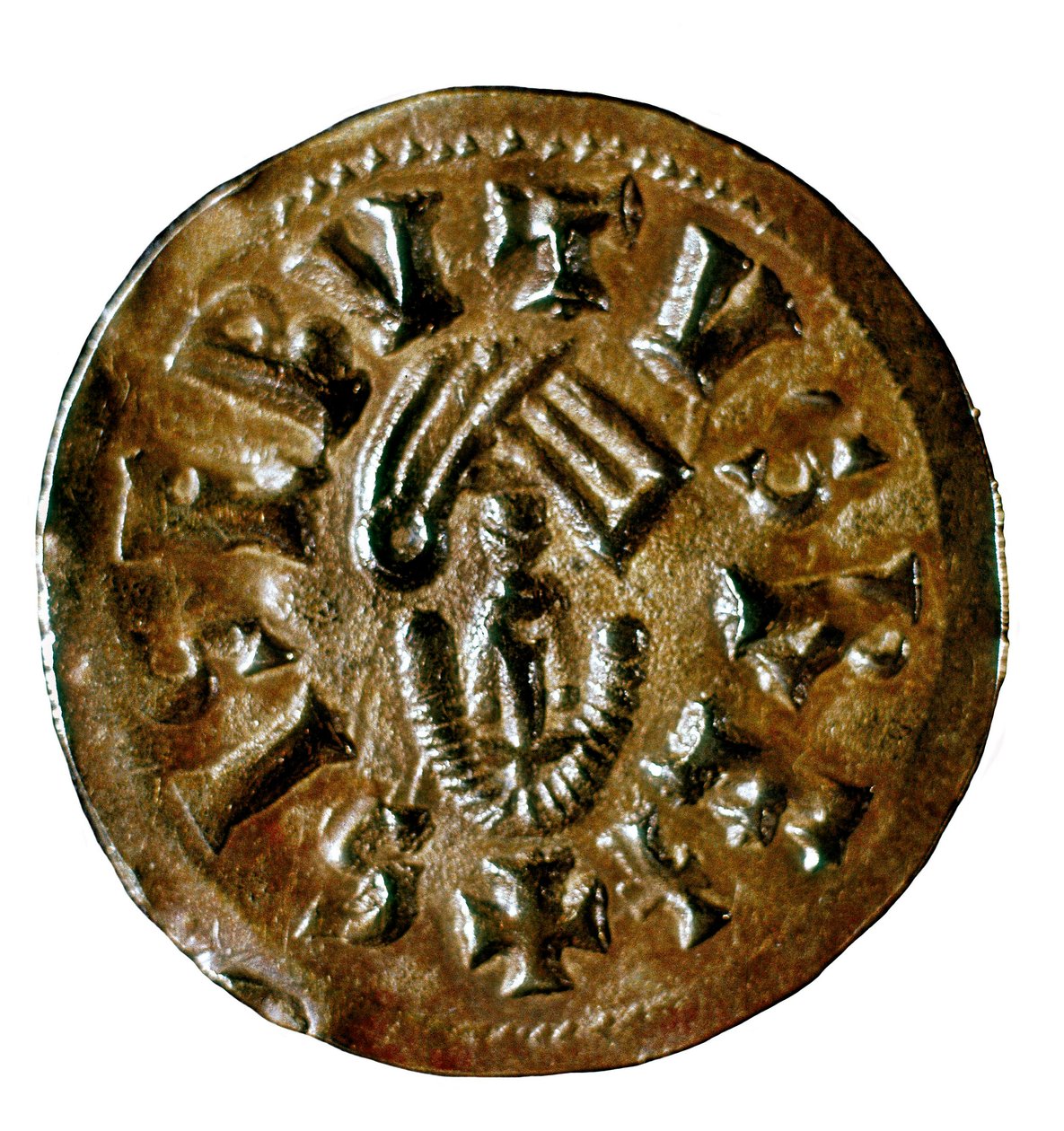 Tremissis (eller triens) af kong Sisenand, støbt i Caesaraugusta (Zaragoza), Spanien, 7. århundrede (mønt) af Visigothic