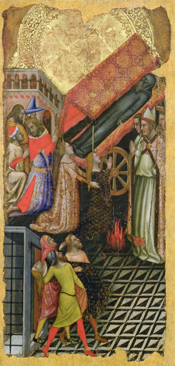 Helbredelse af kejser Konstantins datter, Sankt Anthonys begravelse (øverst); Kejser Konstantins datter besat af djævelen (nederst) af Vitale da Bologna
