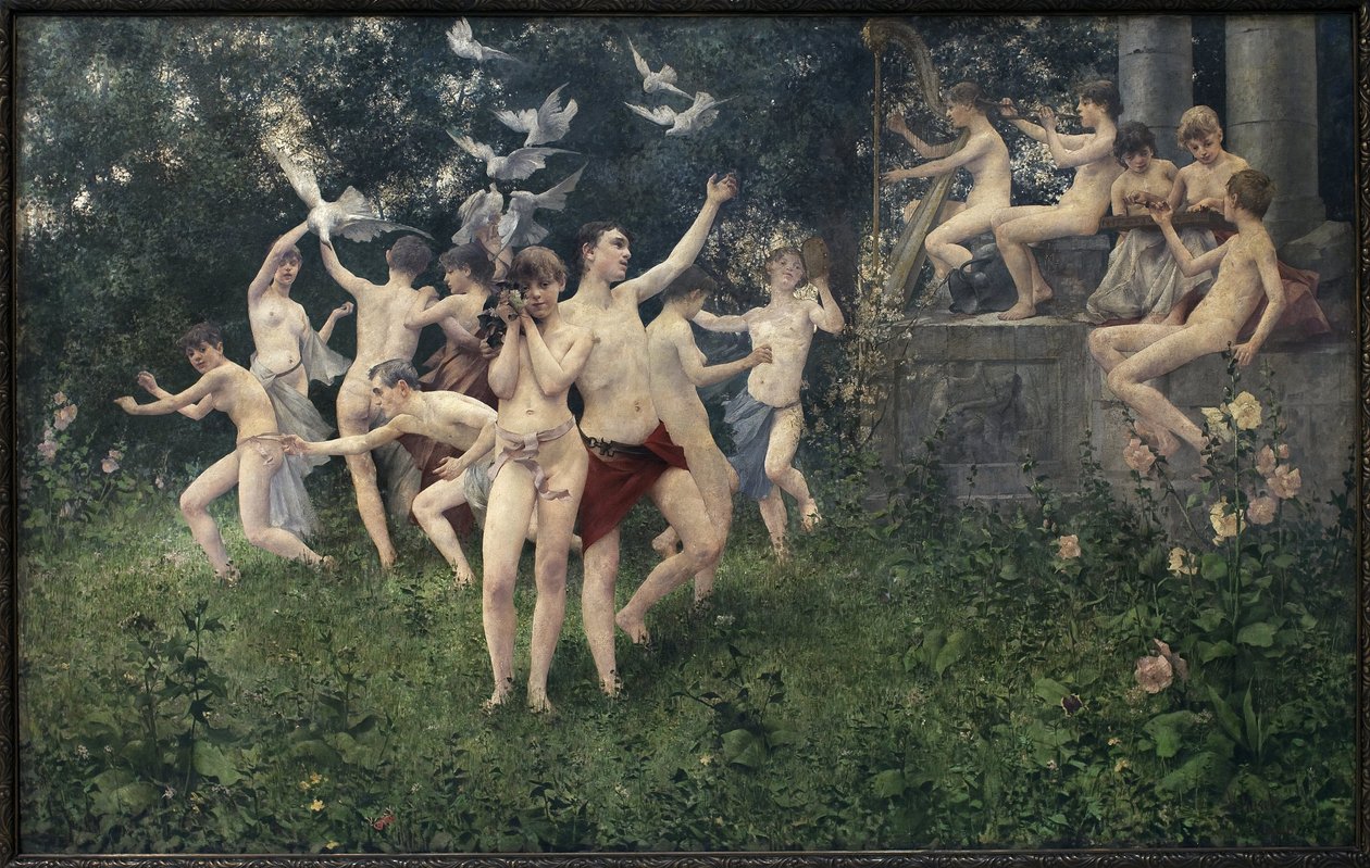 Forårsfestival (allegorisk scene). Maleri af Karel Vitezslav Masek (1865-1927), olie på lærred af Vitezlav Karel Masek