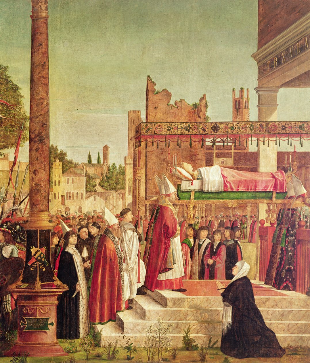 Detalje af pilgrimmenes martyrium og St. Ursulas begravelse, fra St. Ursula-cyklussen, 1490-94 (detalje af 329461) af Vittore Carpaccio