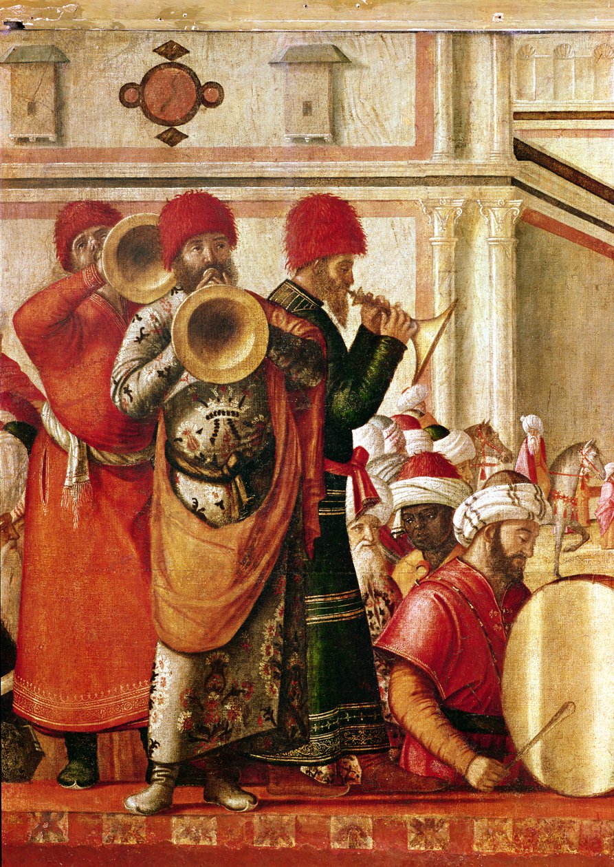 St. George Baptising the Gentiles, detalje af musikere på venstre side, 1501-07 af Vittore Carpaccio