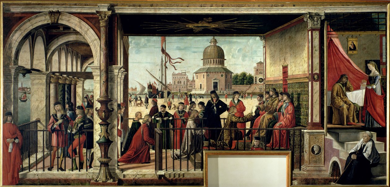 De engelske ambassadørers ankomst, fra Skt. Ursula-cyklussen, 1498 (se 119436 for detaljer) af Vittore Carpaccio