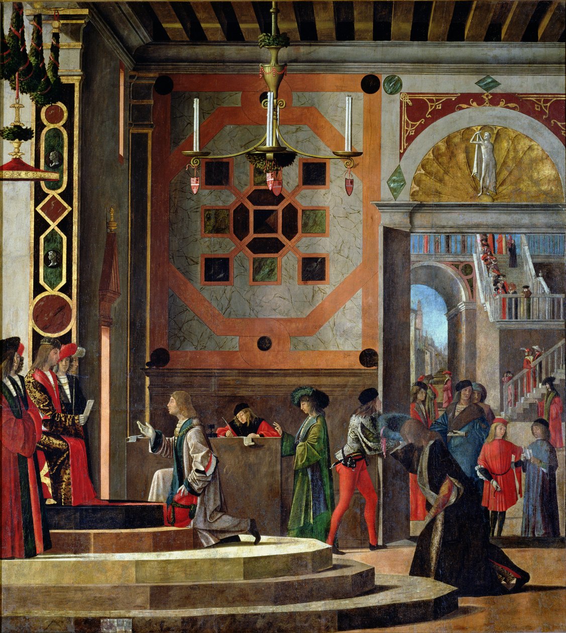 De engelske ambassadørers afgang fra St. Ursula-cyklussen, 1498 af Vittore Carpaccio