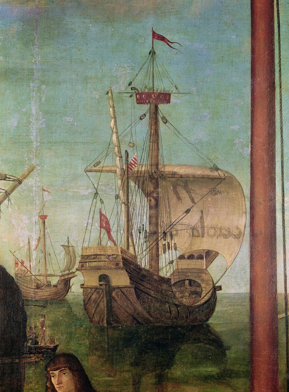 De forlovedes møde og afgang, fra St. Ursula-cyklussen, detalje af et skib, 1490-96 af Vittore Carpaccio