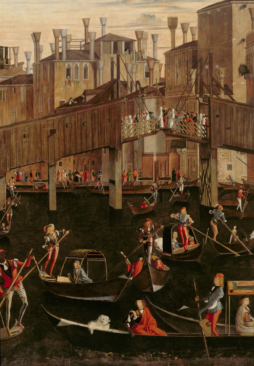 Rialtobro i træ, fra Miracle of the Relic of the True Cross, 1494 detalje af 29232 af Vittore Carpaccio