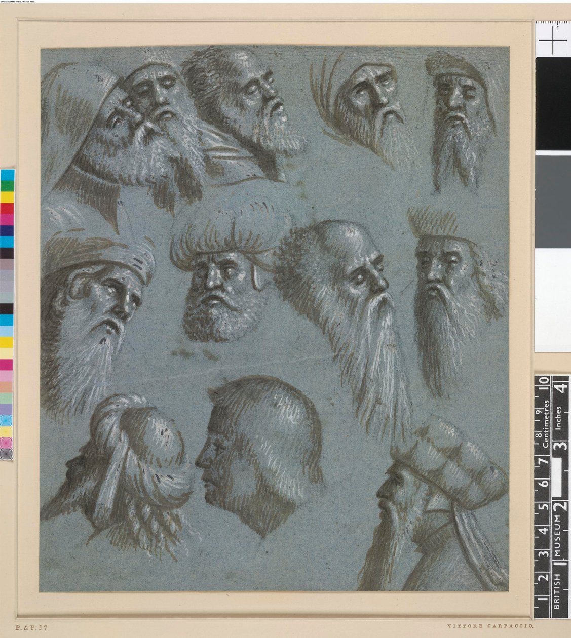 Tilskrives Carpaccio - Tolv hoveder, de fleste mænd med skæg, nogle bærer turban, 1892,0411.2 af Vittore Carpaccio
