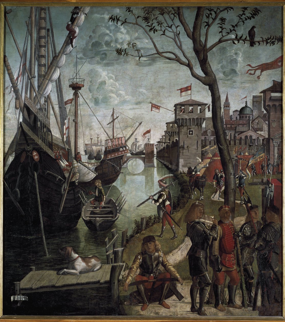 Legenden om Saint Ursula: Pelerinernes ankomst til Köln - Olie på lærred af Vittore Carpaccio