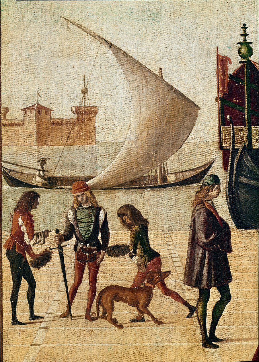 Legenden om St. Ursula: detaljeret ankomst af ambassadørerne (fra den gyldne legende af Jacopo da Varagine) (temperaa på lærred af Vittore Carpaccio