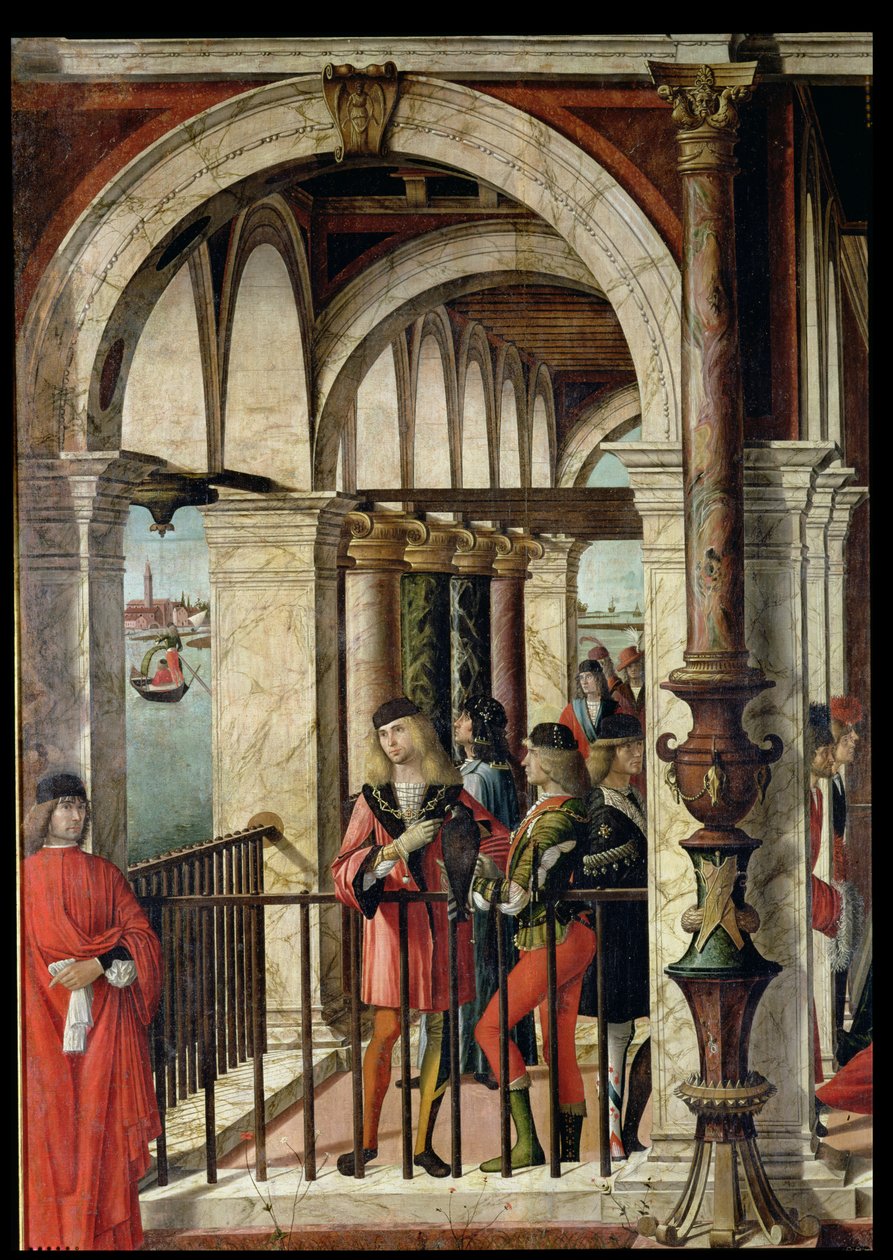 The Arrival of the English Ambassadors, detalje, fra St. Ursula-cyklussen, 1498 olie på lærred detalje fra 119435 af Vittore Carpaccio