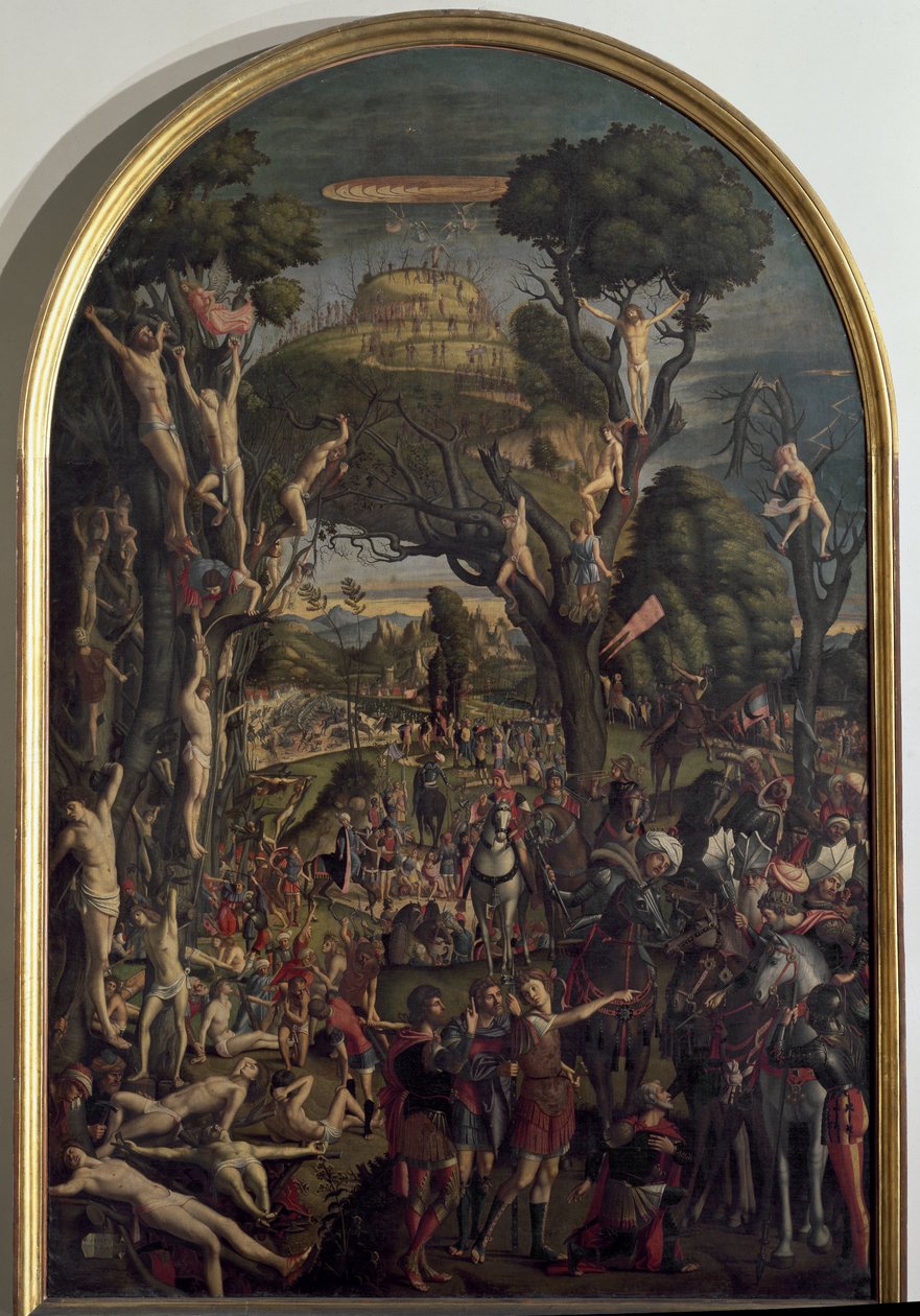 Korsfæstelsen af de ti tusinde martyrer på Ararat-bjerget - Olie på lærred af Vittore Carpaccio