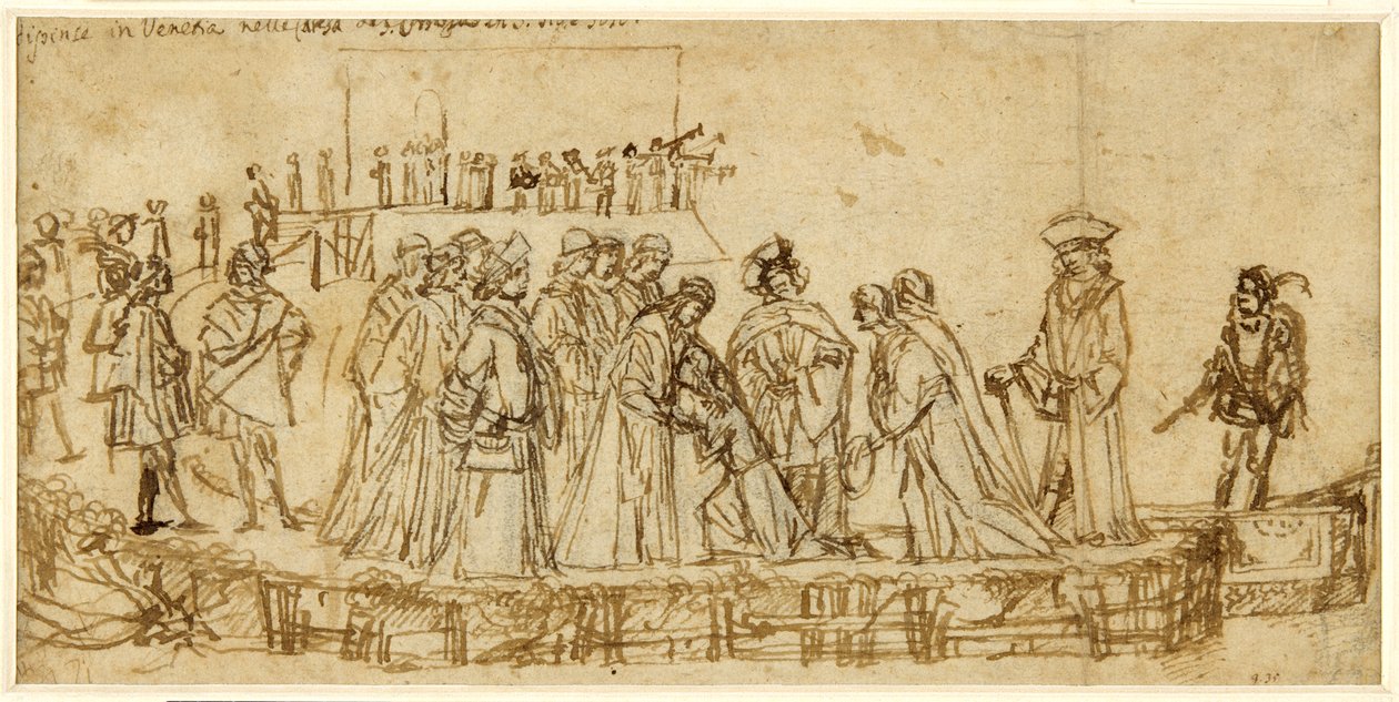 Den engelske prins Conan tager afsked med sin far (pen og blæk over kridt på papir) af Vittore Carpaccio