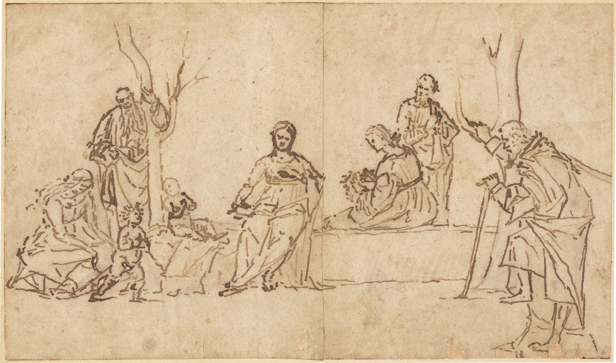 Madonnaen og barnet med hellige i et landskab (Sacra Conversazione) af Vittore Carpaccio