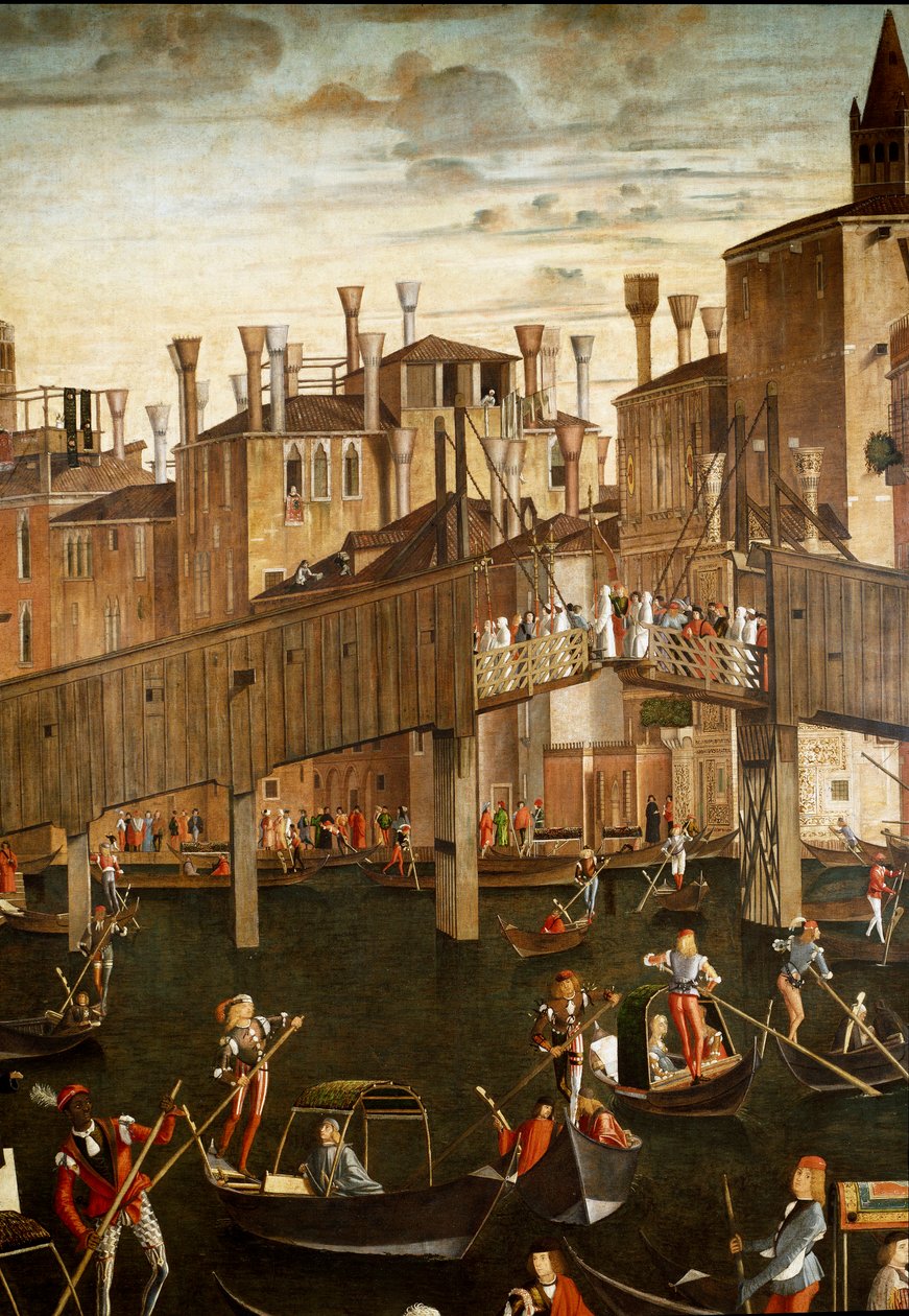 Miraklet af relikvie fra det hellige kors ved Rialtobroen i Venedig, detalje. Maleri af Vittore Scarpazza dit Vittore Carpaccio (1460-1525) af Vittore Carpaccio