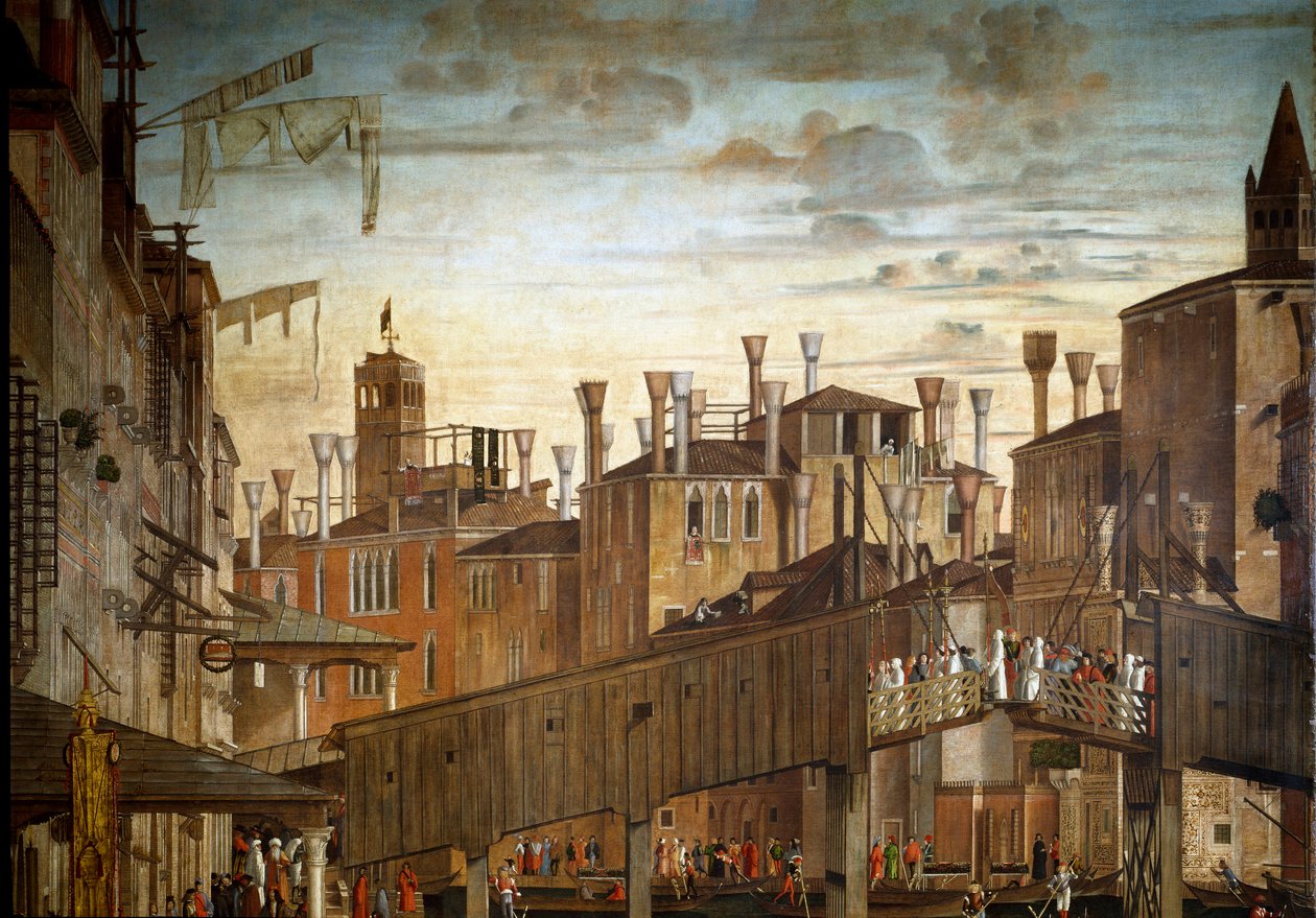 Miraklet af relikvie fra det hellige kors ved Rialtobroen i Venedig, detalje. Maleri af Vittore Scarpazza dit Vittore Carpaccio (1460-1525) af Vittore Carpaccio