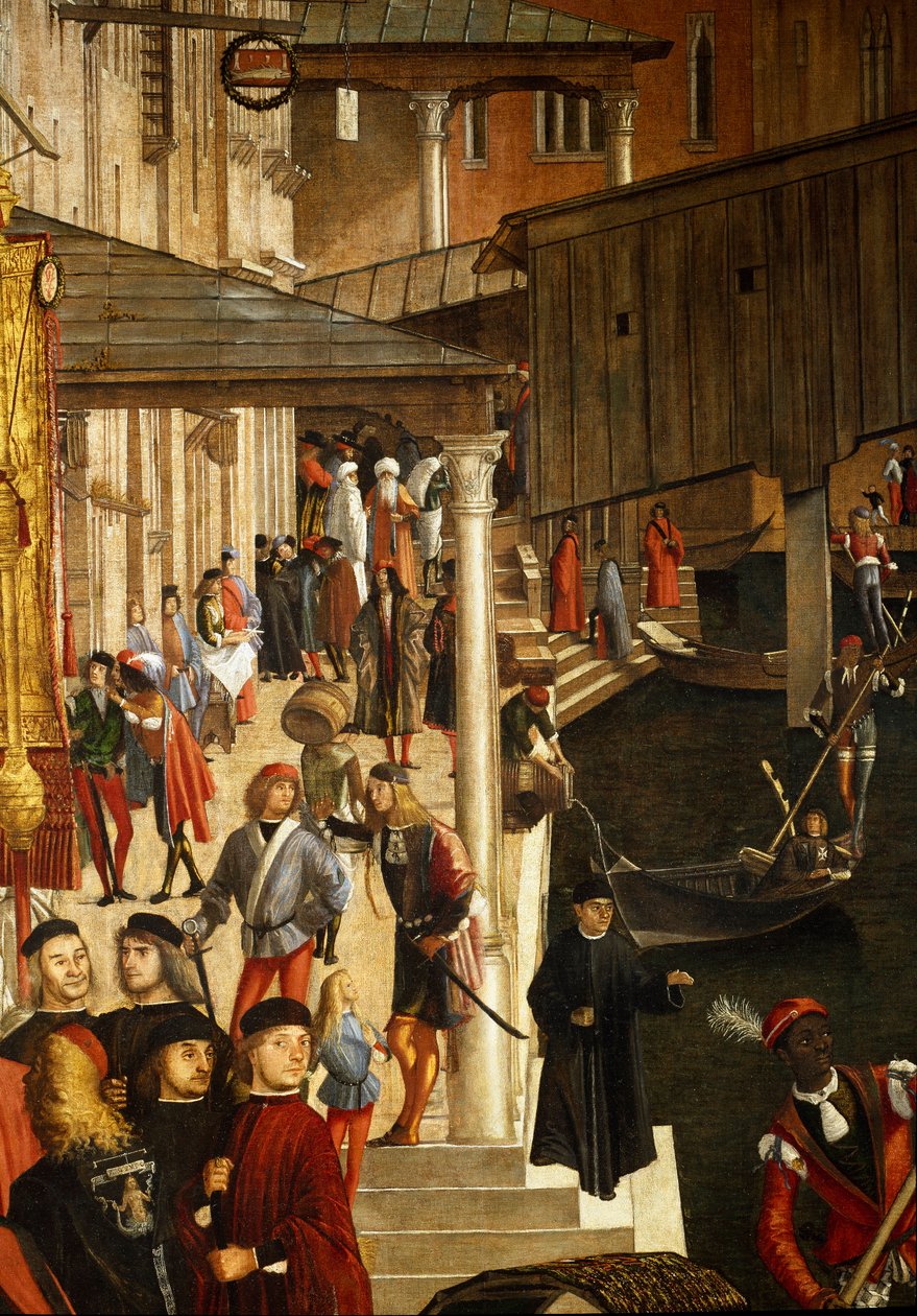Miraklet af relikvie fra det hellige kors ved Rialtobroen i Venedig, detalje. Maleri af Vittore Scarpazza dit Vittore Carpaccio (1460-1525) af Vittore Carpaccio