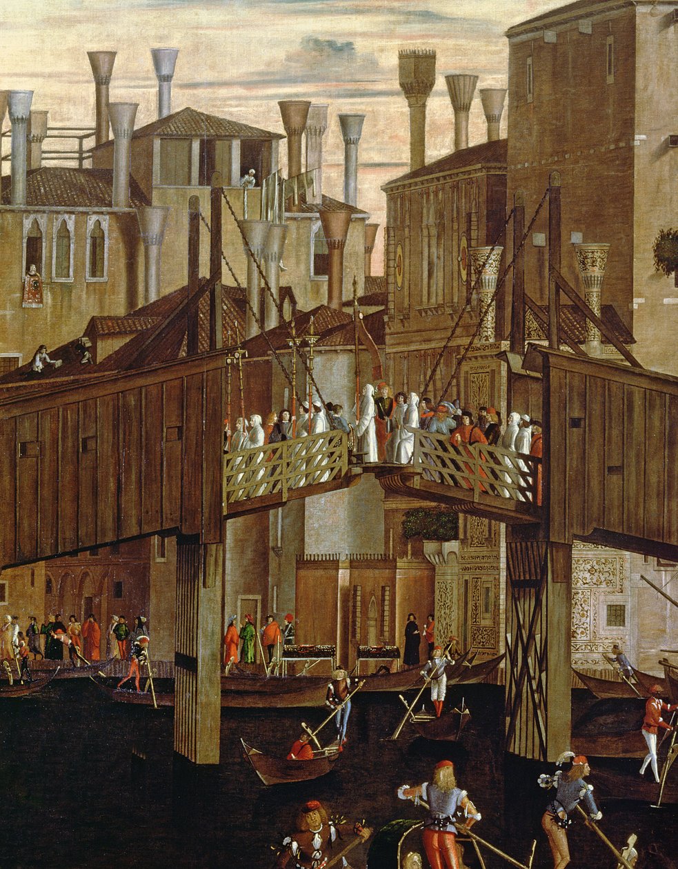 Miraklet af relikvie fra det hellige kors, detalje af den gamle Rialto-bro, fra Scuola di San Giovanni Evangelista, ca. 1494 af Vittore Carpaccio