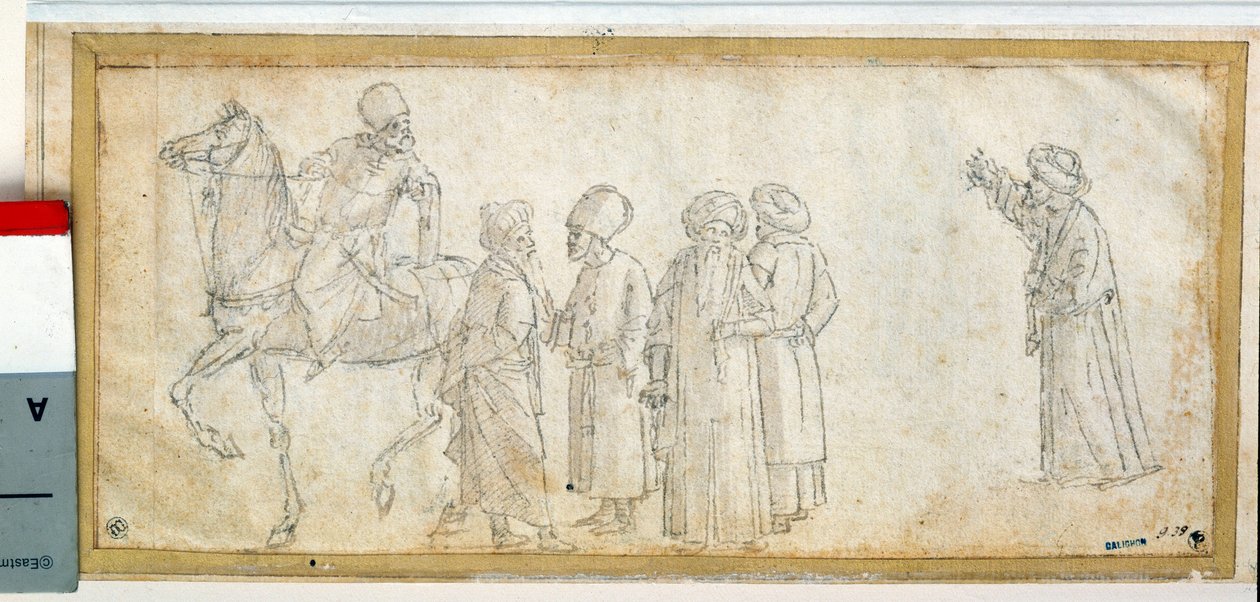 Tyrkere, en af dem er til hest Tegning med brunt blæk og vask af Vittore Carpaccio (1450-1526) Dim. 0,11 x 0,28 m Paris. Louvre-museet af Vittore Carpaccio