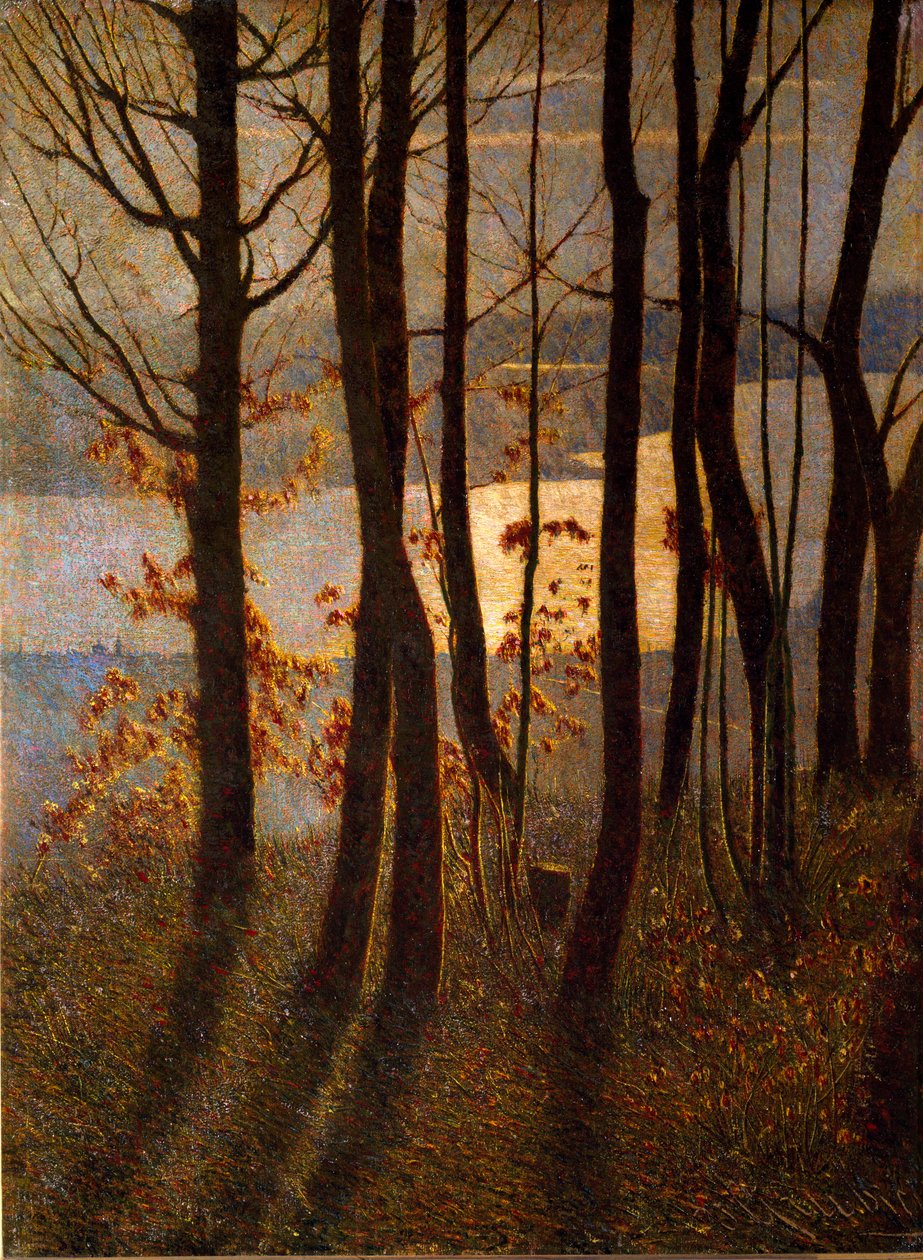 Morgen eller "" Pantheistic Poem"" Landskab af underskov nær en vandmasse ved daggry. Maleri af Vittore Grubicy af Dragon (1851-1920) Milano, Galleria d
