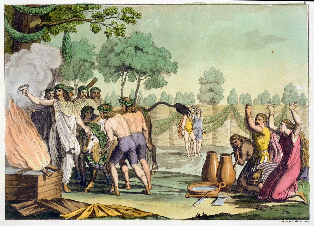 Gamle keltere eller gallere, der ofrer en ko, ca. 1800-18 af Vittorio Raineri