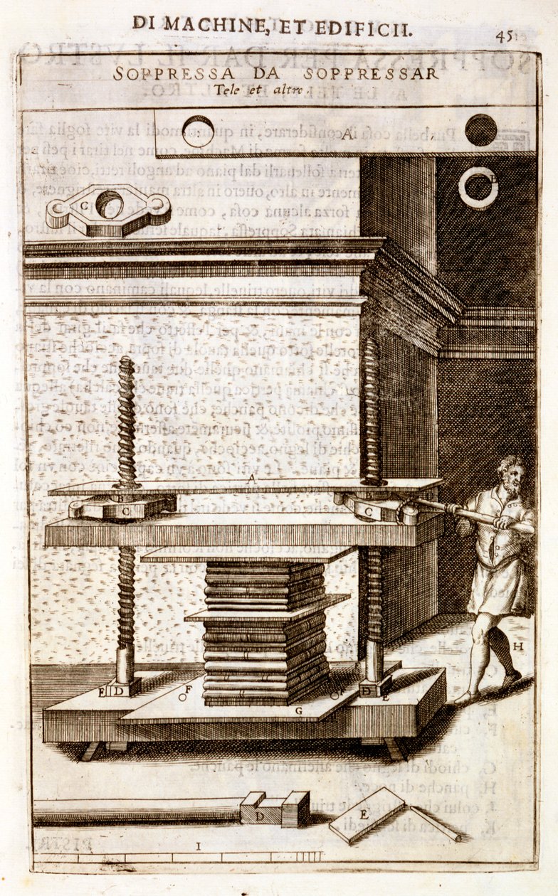En bogpresse for foliobøger, 1607 af Vittorio Zonca