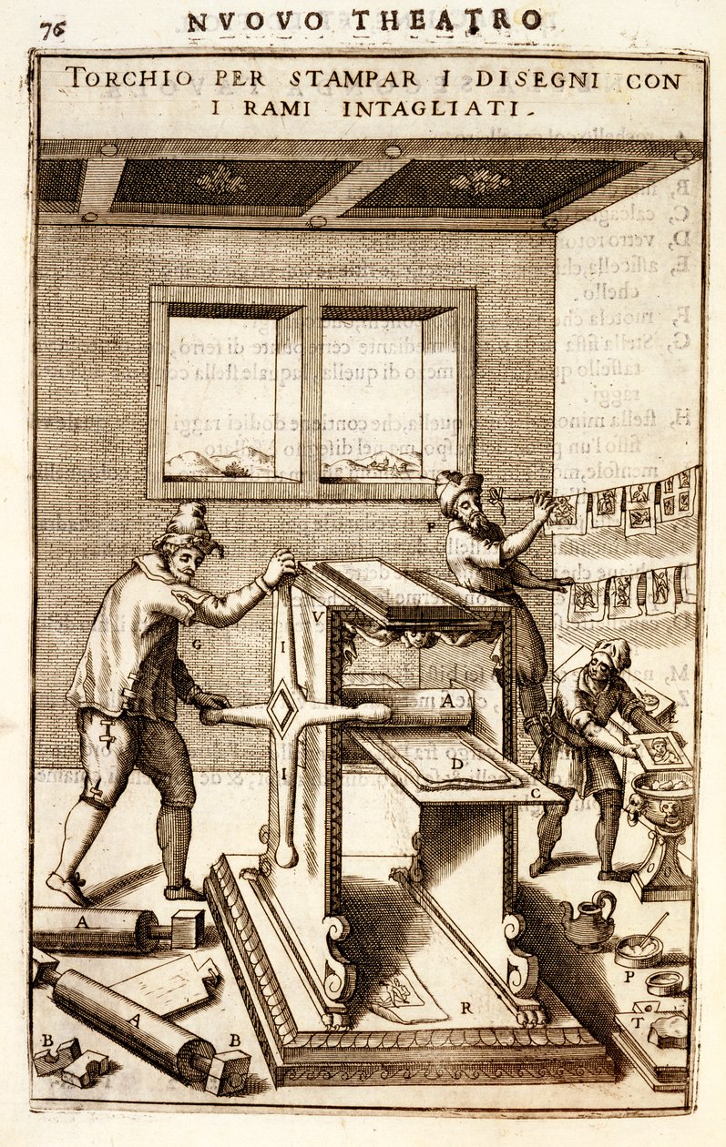 Gravørpresse til trykning efter tegninger, 1607 af Vittorio Zonca