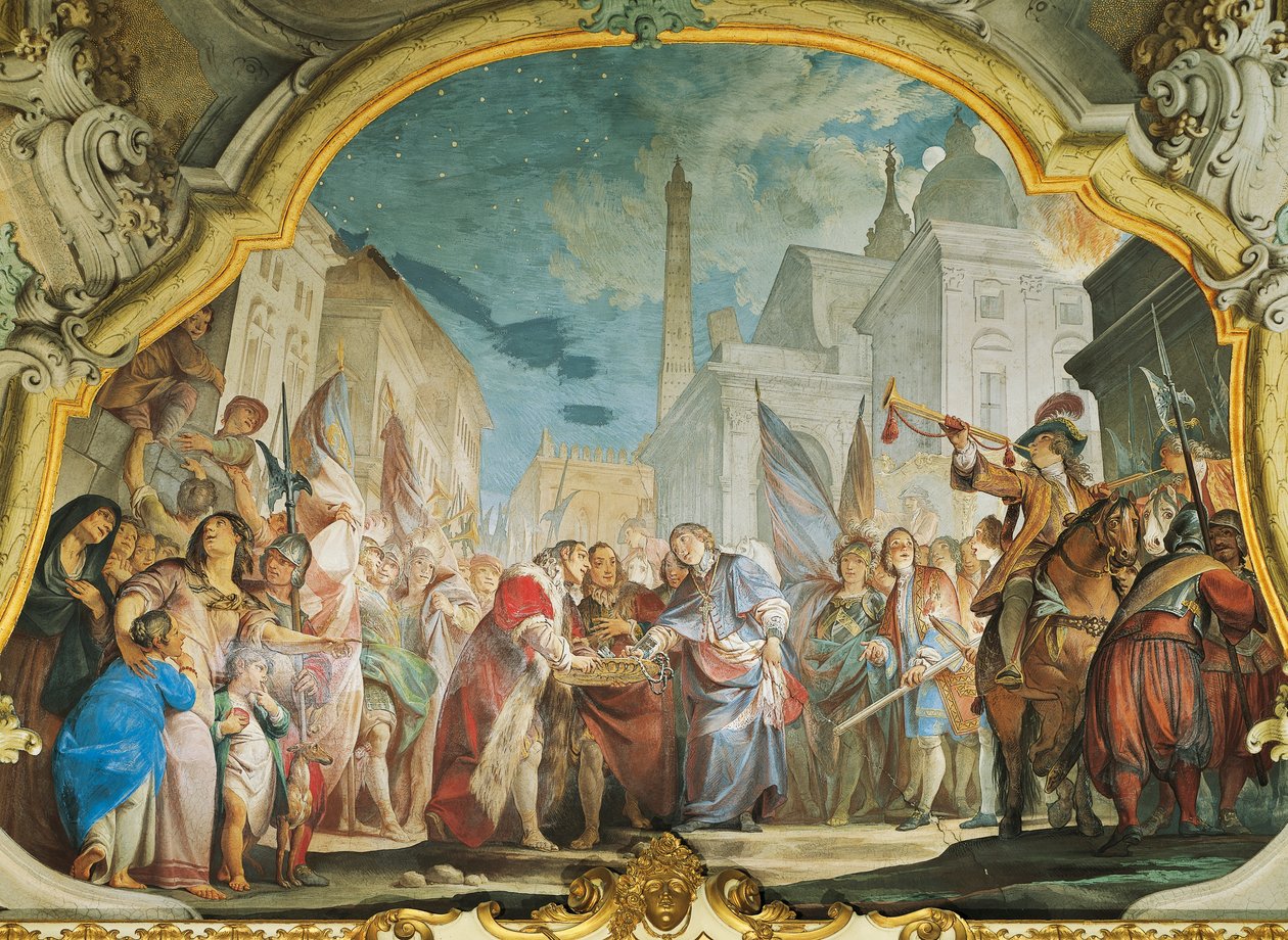 Fasti, Aldrovandi-familien, af Vittorio Maria Bigari (1692-1776), fresco, Aldrovandi Montanari Palace, Bologna, Italien af Vittorio Maria Bigari