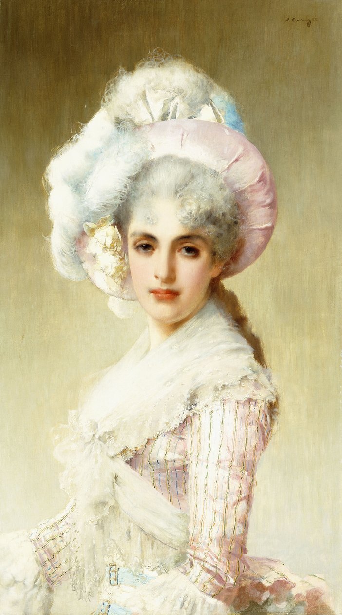 Elegant dame i pink af Vittorio Matteo Corcos