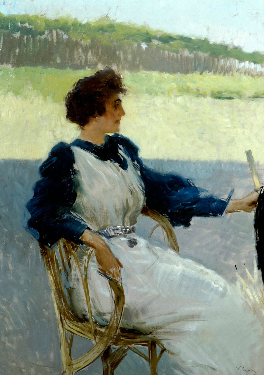Portræt af dame udendørs af Vittorio Matteo Corcos (1859-1933), olie på lærred, 92x64 cm, ca. 1910 af Vittorio Matteo Corcos