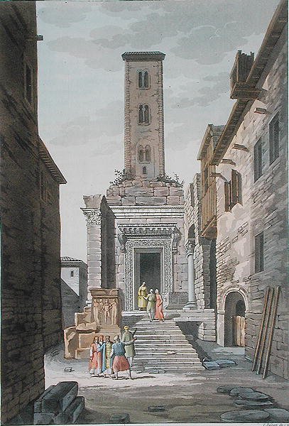 Aesculapius-templet, Split, Jugoslavien, ca. 1820 (farvet indgravering) af Vittorio Raineri