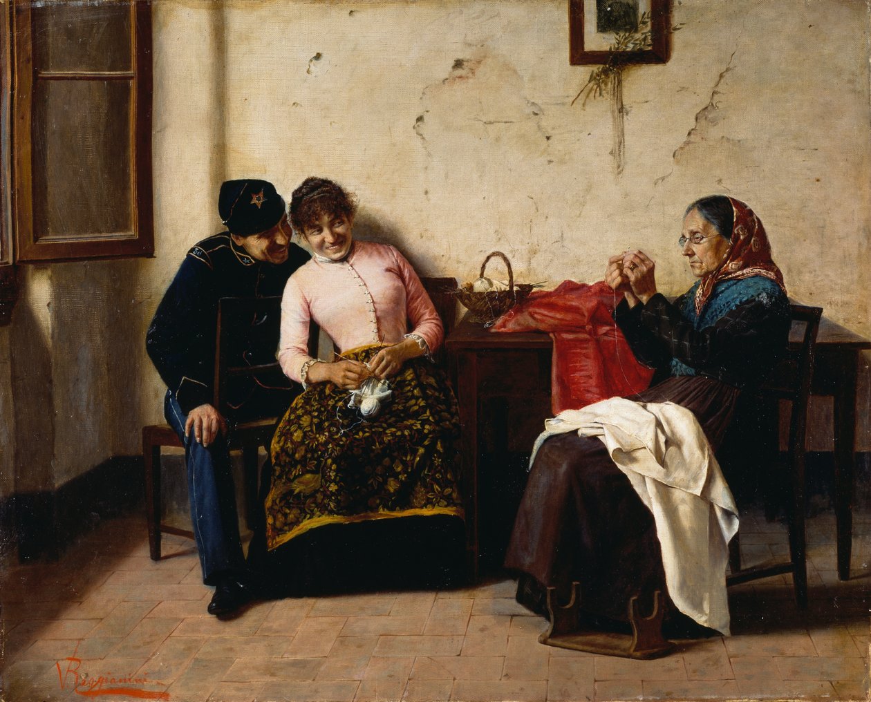Frieren, af Vittorio Reggianini (1858-1938), olie på lærred, 65x59,5 cm af Vittorio Reggianini