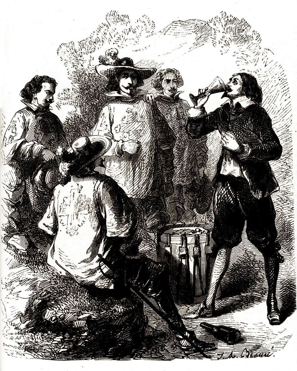 Grimaud drikker et glas vin efter at have slugt et kompromitterende brev af Vivant (after) Beauce