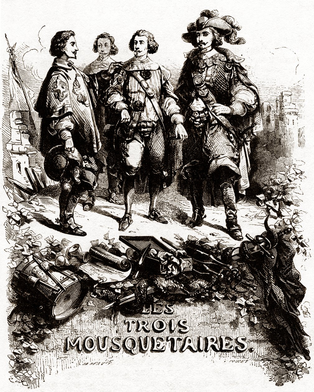 Titelblad fra "De tre musketerer" af Vivant (after) Beauce