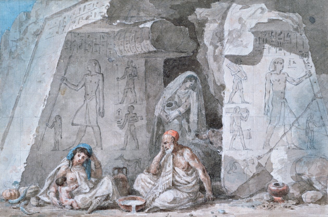 Egyptisk familie uden for en gammel grav, 1800-tallet af Vivant Denon