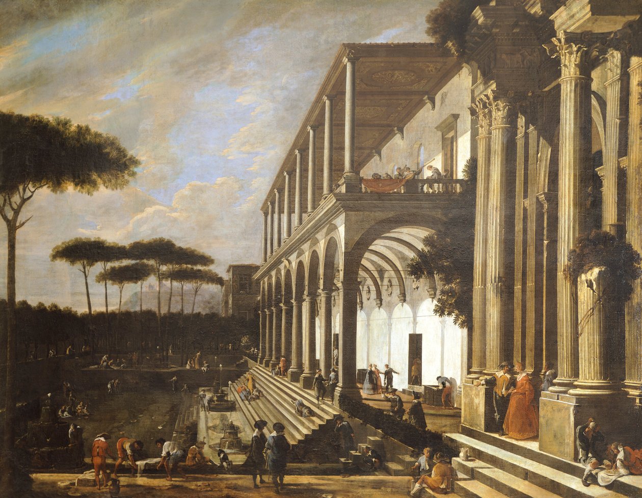 Festmåltid i villaen Poggioreale, af Viviano Codazzi (ca. 1604-1670) af Viviano Codazzi