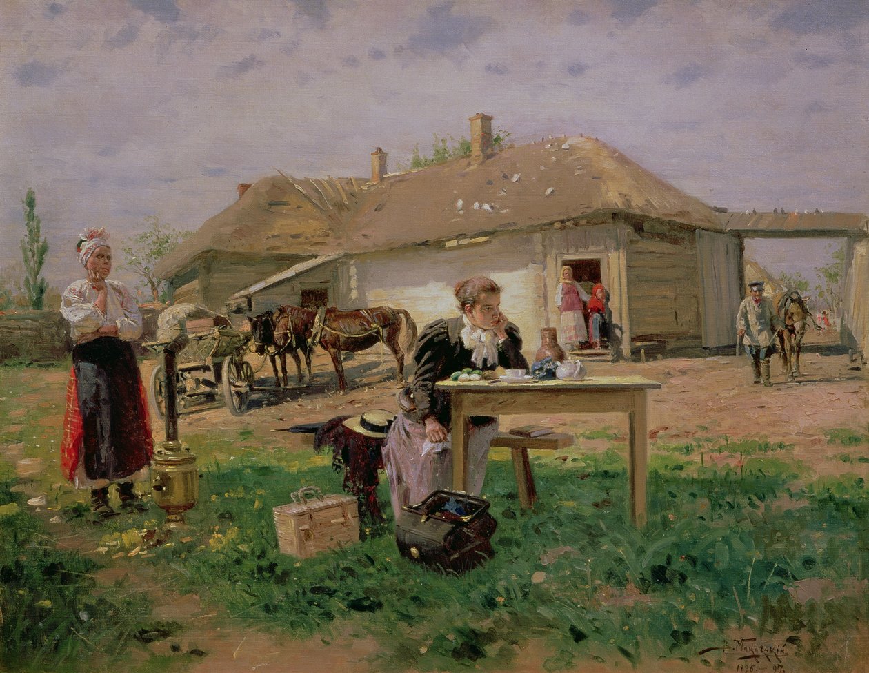 Ankomst af en skoleelskerinde på landet, 1897 af Vladimir Egorovic Makovsky