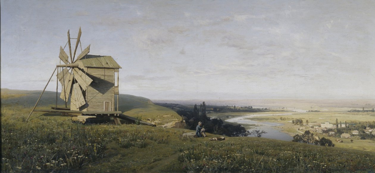 Ukrainsk landskab med vindmølle, 1882 af Vladimir Donatovich Orlovsky