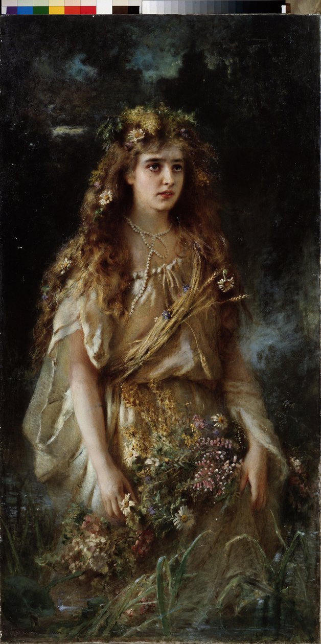 Ophelie (Ophelia). Peinture af Vladimir Yegorovich Makovski (Makovsky, Makovskij) (1846-1920), huile sur toile af Vladimir Egorovic Makovsky