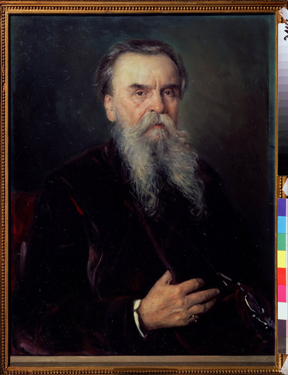 Portrait du collectionneur Ivan Tsvetkov (1845-1917) (Portræt af samleren I. Tsvetkov). Peinture af Vladimir Yegorovich Makovski (Makovsky, Makovskij) (1846-1920), huile sur toile af Vladimir Egorovic Makovsky