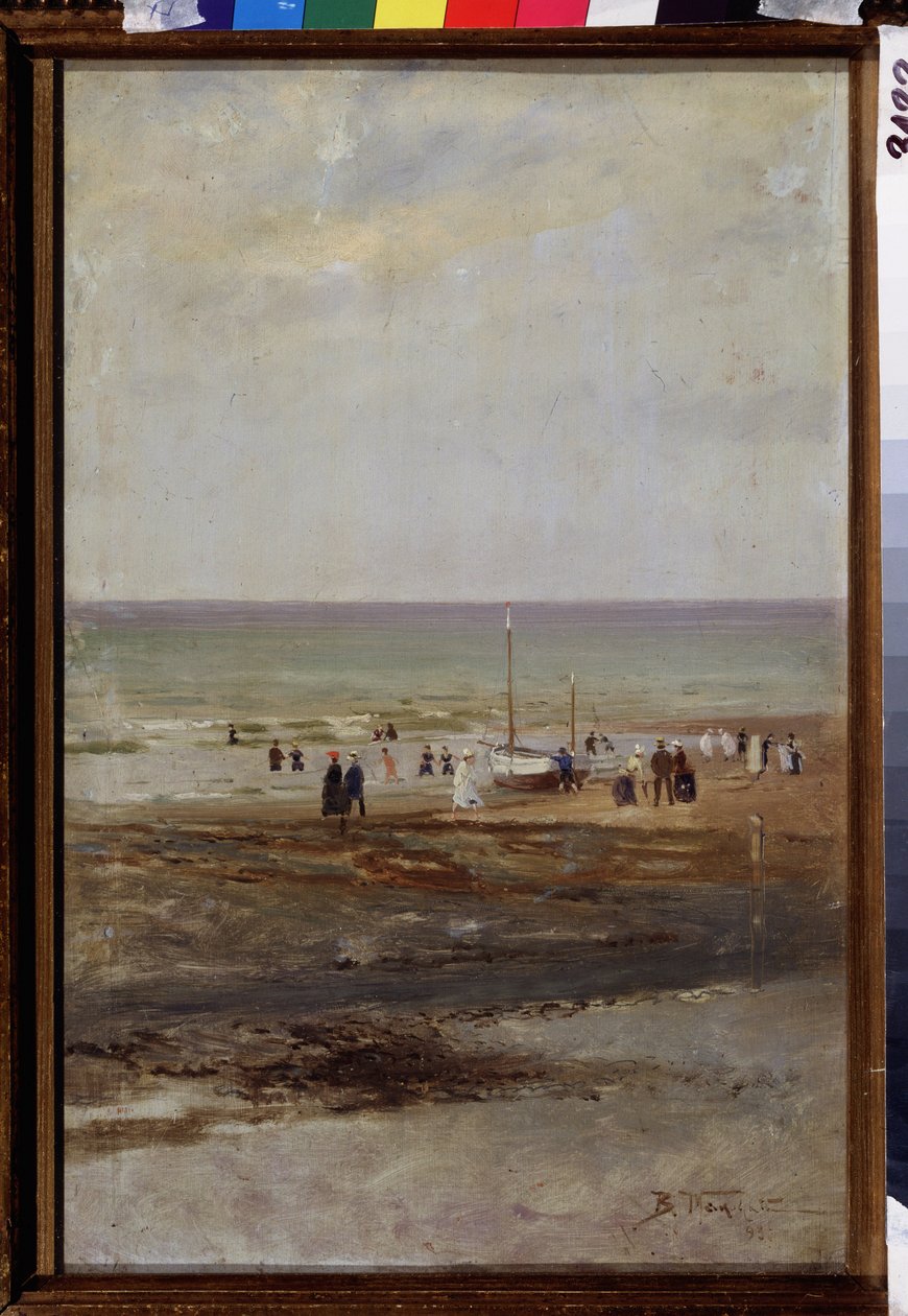 På stranden (På stranden). Maleri af Vladimir Yegorovich Makovsky (Makovsky, Makovskij) (1846-1920), olie på lærred af Vladimir Egorovic Makovsky