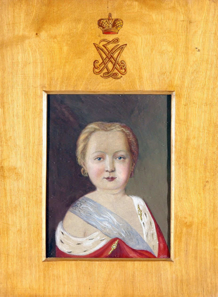 Alexander I af Rusland (Alexander Pavlovich Romanov) - Portræt af Alexander I som et barn af Hau (Gau), Vladimir (Waldemar) Ivanovich (1816-1895), - Gouache på papir, 26x20 - Privat samling af Vladimir Ivanovich Hau