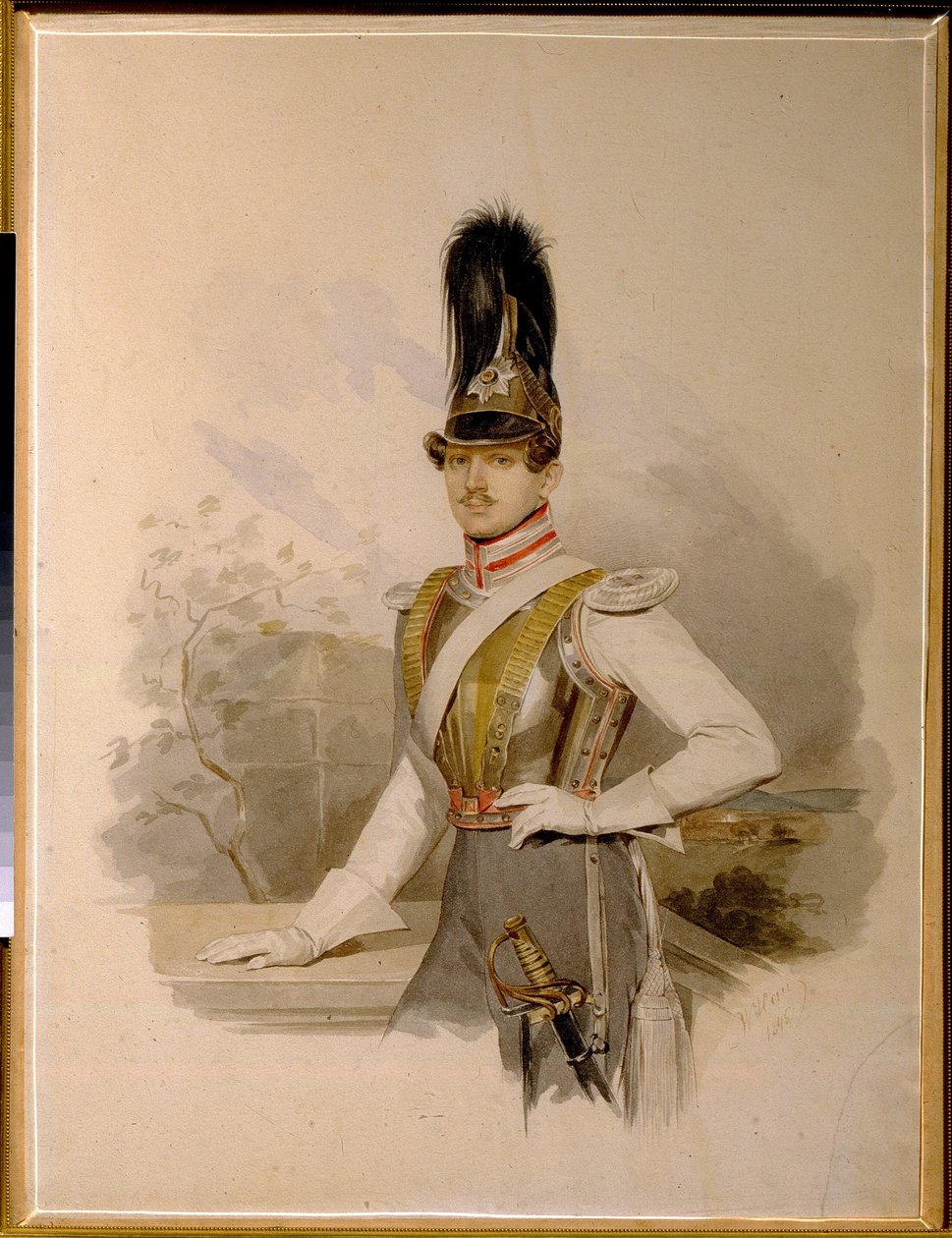 Portræt af grev Valentin Grigoryevich Stroganov (1801-1833) (portræt af grev V.G.Stroganov). værk af Vladimir Ivanovich Hau (Gau) (1816-1895), akvarel på papir, før 1832. Russisk kunst af Vladimir Ivanovich Hau