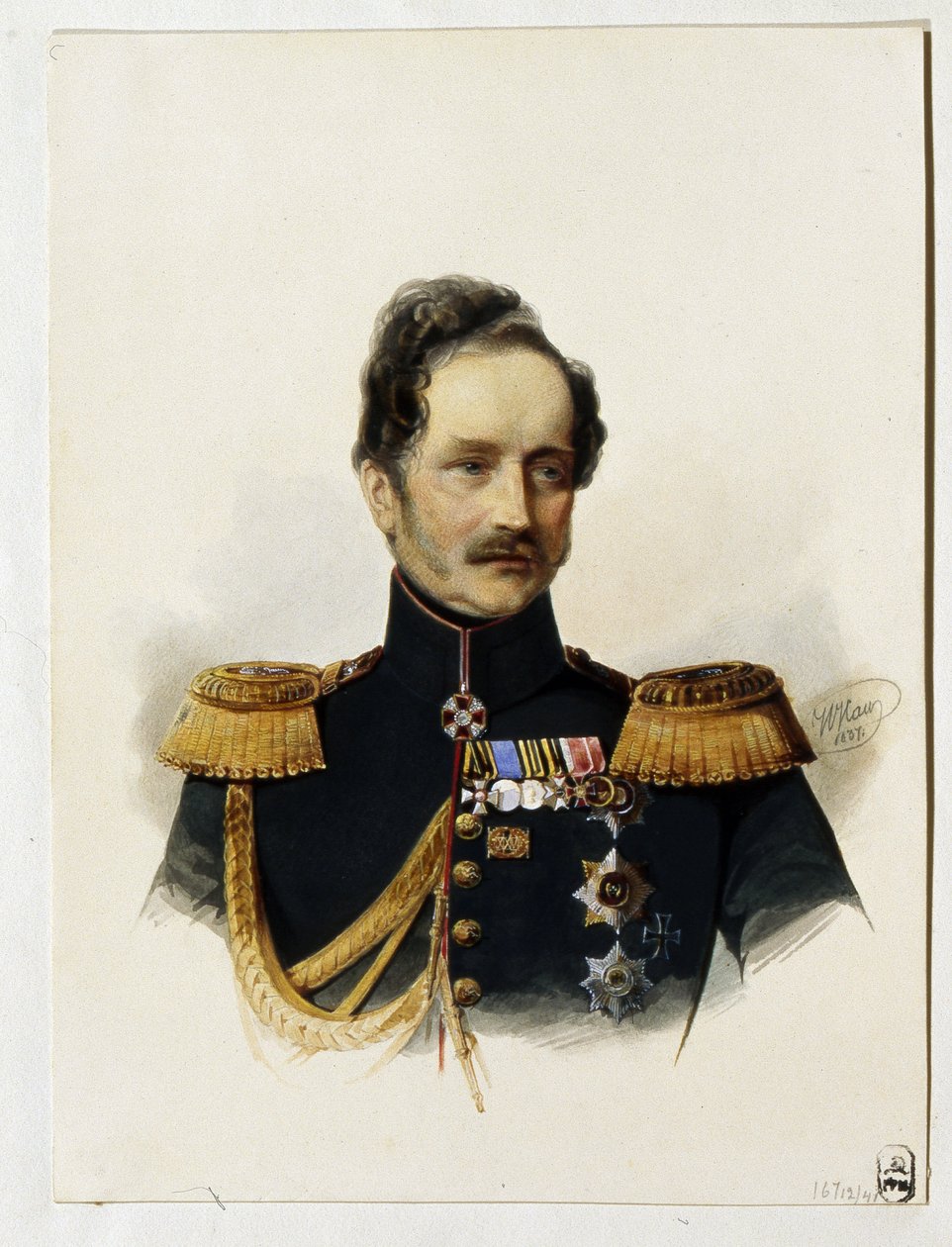 Portræt af prins Alexey Fyodorovich Orlov (1787-1862) (Portræt af prinsen A. F. Orlov). russisk soldat og diplomat. Værk af Vladimir Ivanovich Hau (Gau) (1816-1895), akvarel på papir af Vladimir Ivanovich Hau