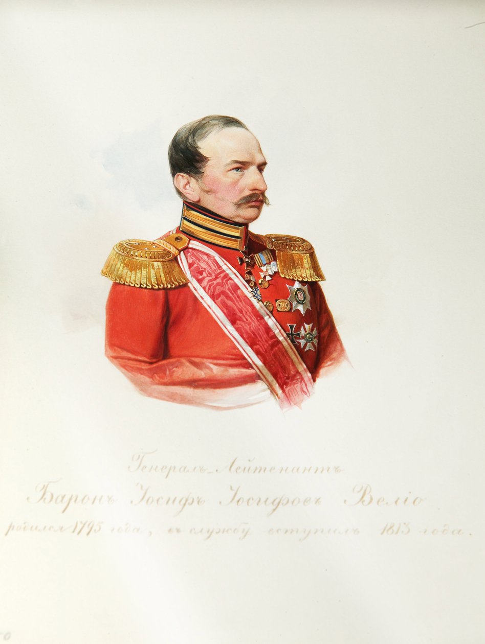 Portræt af baron Iosif Iosifovich von Velio (1795-1867) (Fra albummet af de kejserlige hestevagter) - Hau (Gau), Vladimir Ivanovich (1816-1895) - 1846-1849 - Akvarel på papir - Institut for russisk litteratur IRLI ( Pushkin-huset), Skt. Petersborg af Vladimir Ivanovich Hau