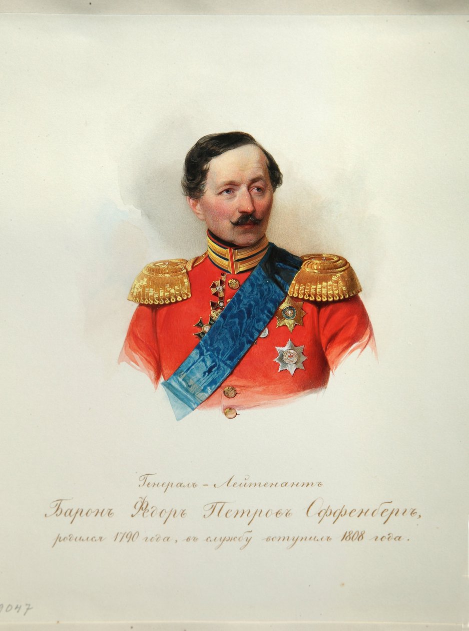 Portræt af general baron Fyodor Petrovich von Offenberg (1789-1857) (Fra albummet med de kejserlige hestevagter) - Hau (Gau), Vladimir Ivanovich (1816-1895) - 1846-1849 - Akvarel på papir - Institut for russisk litteratur IRLI (Pushkin-Huset), St. Pete af Vladimir Ivanovich Hau